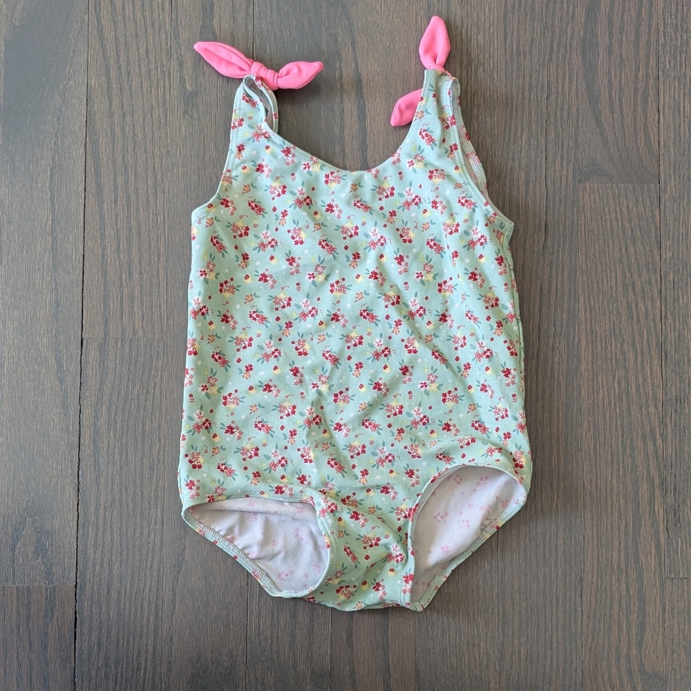 H&m Baby Girl Swimsuit 1-Piece, Green Floral, 6-12 Months